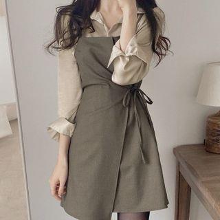 Plain Shirt / Wrap Mini Overall Dress Shirt - Almond by MIKIGA