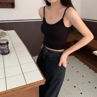 Plain Camisole Top Black by Ukiyo