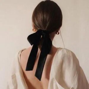 Velvet Ribbon Bow Hair Tie Black | Koi Kawaii 187229732
