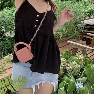 Half Button Camisole Top Black by monroll