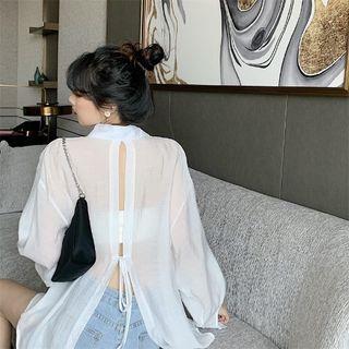 Long-Sleeve Tie-Back Shirt White by ANORA