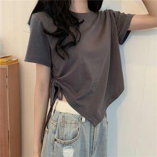 Drawstring Cropped T-Shirt Gray by Magimomo