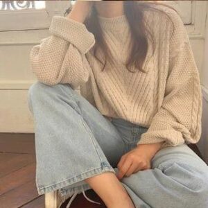 Cable Knit Sweater Navy Blue 190339140