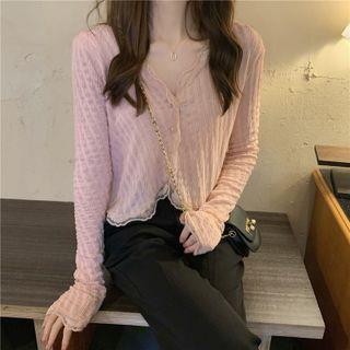 Lace Trim Cropped Blouse Pink by Moon City