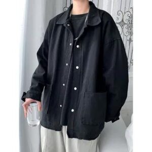 Oversized Snap-Button Shirt Jacket Black 191440368