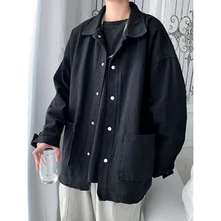 Oversized Snap-Button Shirt Jacket Black by Acrius