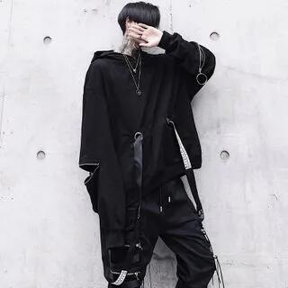 Zip Strap Wide Sweatshirt / Overalls Pants XK32 - Pants - Black by GRAYCIOUS