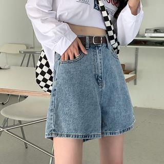 High Waist Wide Leg Denim Shorts Light Blue by Moon City