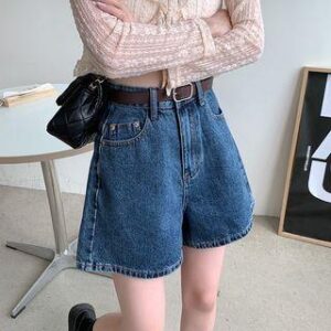 High Waist Wide Leg Denim Shorts Dark Blue 192525476