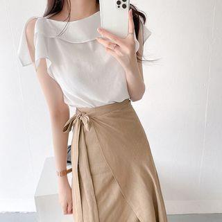 Sleeveless Ruffled Plain Blouse Shirt - White by MIKIGA