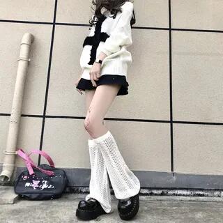 Bootcut Leg Warmers 1 Pair - Boot-Cut - Hollow Out - White by Gentiana