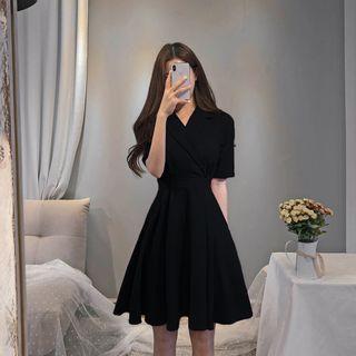 Short-Sleeve Blazer Dress Black by Sienne
