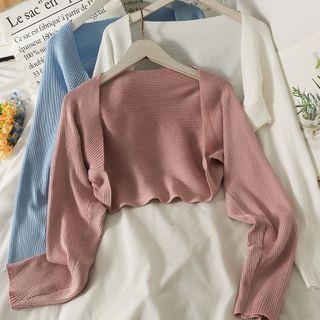 Plain Knit Cropped Cardigan Almond by Lemongrass
