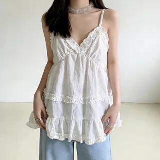Ruffle Camisole Top Black by GOUB