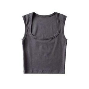 Sleeveless Square-Neck Plain Crop Top Dark Gray 199176546