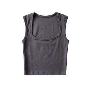 Sleeveless Square-Neck Plain Crop Top Dark Gray by Asiris