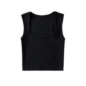 Sleeveless Square-Neck Plain Crop Top Black 199176549