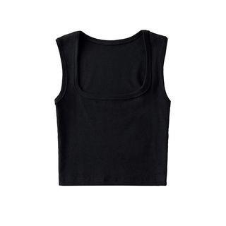 Sleeveless Square-Neck Plain Crop Top Black by Asiris