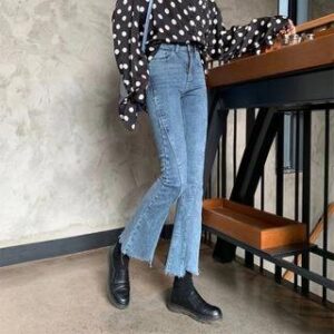 High Waist Cropped Bootcut Jeans Blue 200360513