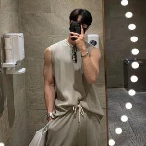 Plain Tank Top / Sweatpants Tank Top - Khaki 205000983