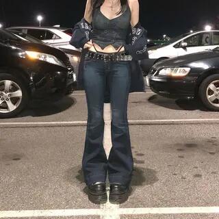 Low Waist Flared Jeans Blue by Honet