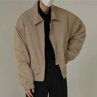Collared Zip-Up Cropped Jacket Khaki by GRAYCIOUS