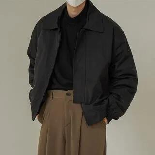 Collared Zip-Up Cropped Jacket Black by GRAYCIOUS
