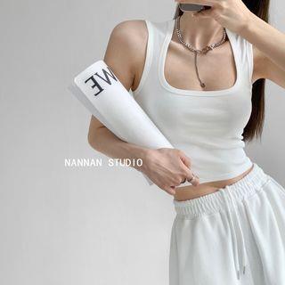 Square Neck Crop Tank Top White by Shira