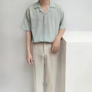 Short-Sleeve Ribbed Shirt Light Green | Wewewow 208938300
