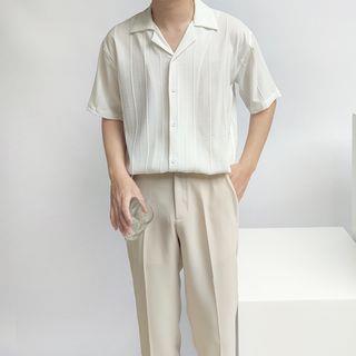 Short-Sleeve Ribbed Shirt White by Wewewow