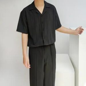 Short-Sleeve Ribbed Shirt Black | Wewewow 208938305