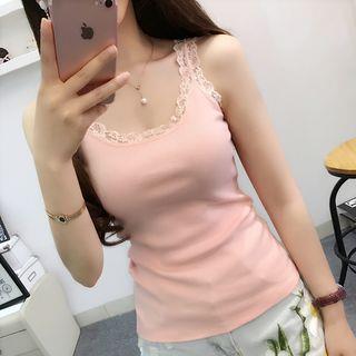 Lace Trim Tank Top Nude by JVL