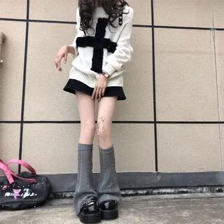 Leg Warmers 1 Pair - Boot-Cut - Hollow Out - Gray by Gentiana