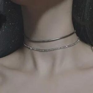 Metal Choker Rhinestone - Silver - 42cm | PANGU 210681245