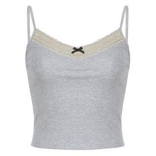 V-Neck Lace-Trim Crop Camisole Top Gray by Sosana