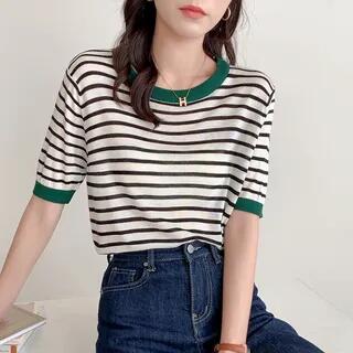 Short Sleeve Striped T-Shirt Stripe - Red & Black by Cloud Nine
