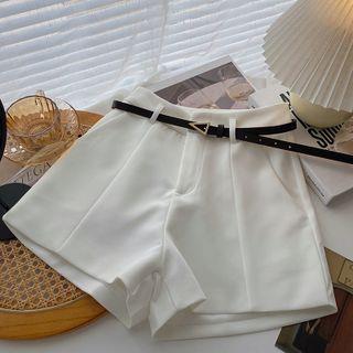 Plain High-Waist Shorts White by DIYI