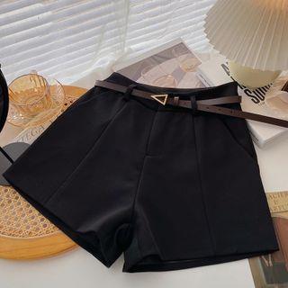 Plain High-Waist Shorts Black by DIYI