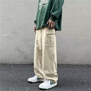 Low Rise Plain Straight Leg Cargo Pants Almond by Porstina