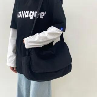 Canvas Flap Crossbody Bag Black by Basaran