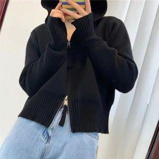 Hooded Zip Cardigan Gray by Beaustreet