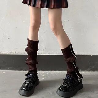 Zip Knit Leg Warmers Coffee by Desperim