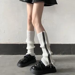 Zip Knit Leg Warmers White by Desperim