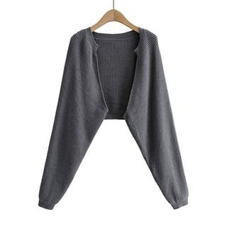 Plain Ribbed Open Front Cardigan Gray by Faiar