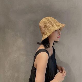 Foldable Straw Bucket Hat Coffee by HATHOT