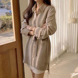 Long-Sleeve Mini Shirtdress / Sweater Vest Gray Vest by MIKIGA