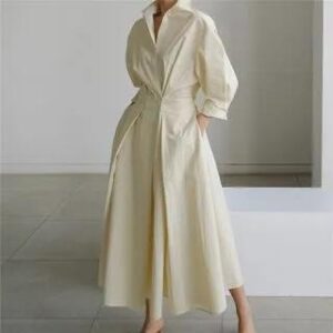 3/4-Sleeve Midi A-Line Shirtdress Black 225711787