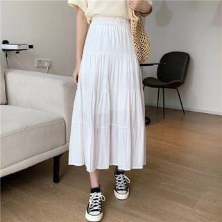 Tiered A-Line Midi Skirt White by Rosesand