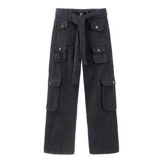 Low Rise Baggy Cargo Pants Black by Okalpis