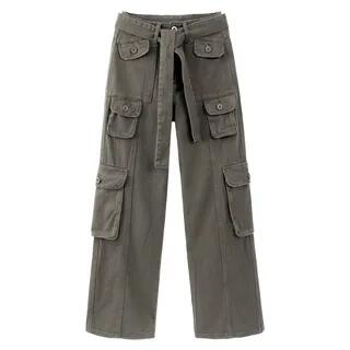Low Rise Baggy Cargo Pants Gray by Okalpis